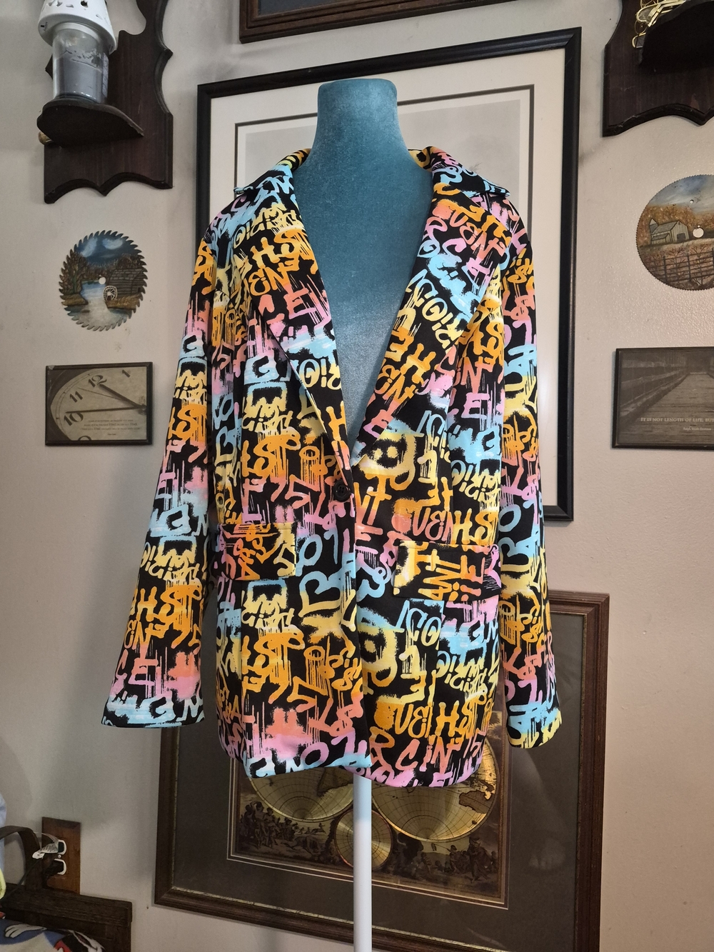 Wearever Avant Garde Street Art Graffiti Pop Art Print Blazer Size 1X